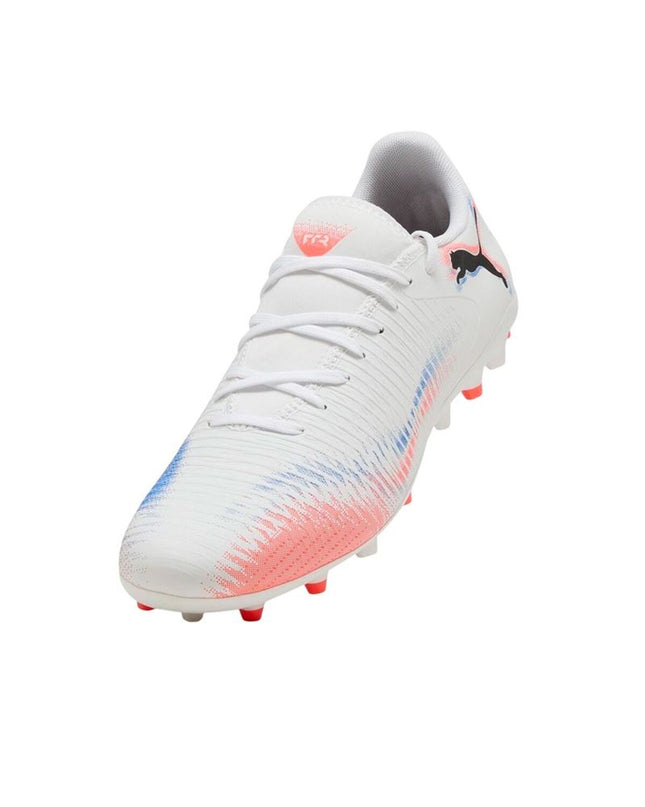 Adult Puma Future 8 Play Mg soccer cleats for outdoor football, showing black and silver design with studded sole for grip