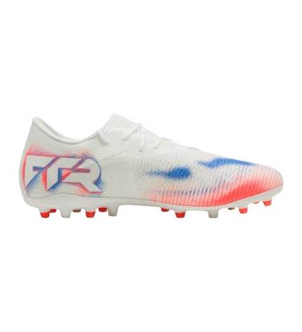 Puma Future 8 Match Low adult soccer cleats in black with white accents, suitable for outdoor football.