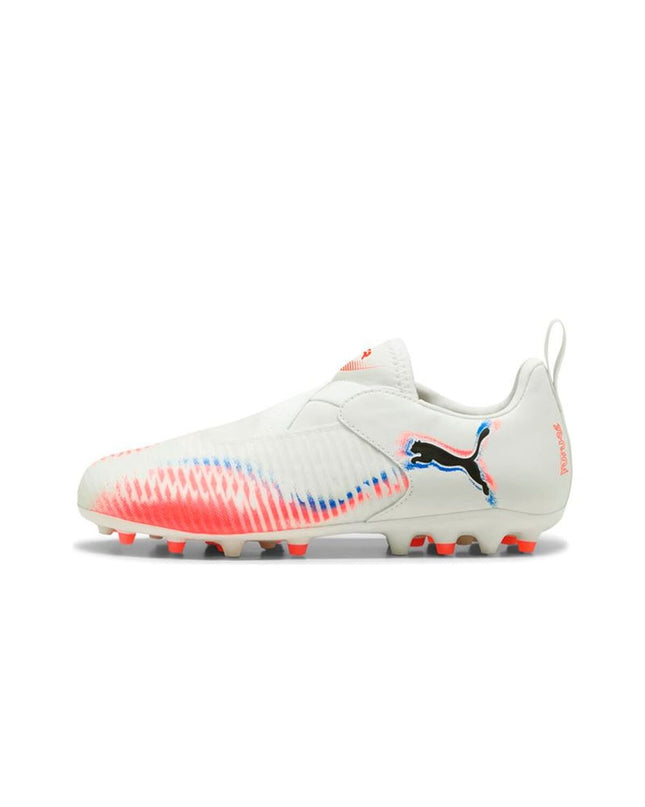 Puma Future 8 Match LL MG adult soccer cleats with black and white design, suitable for outdoor football matches.