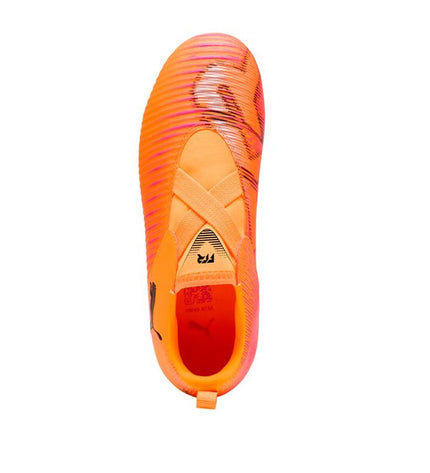 Adult Puma Future 8 Match LL MG soccer cleats for outdoor football, showing the black and white design with Puma branding.