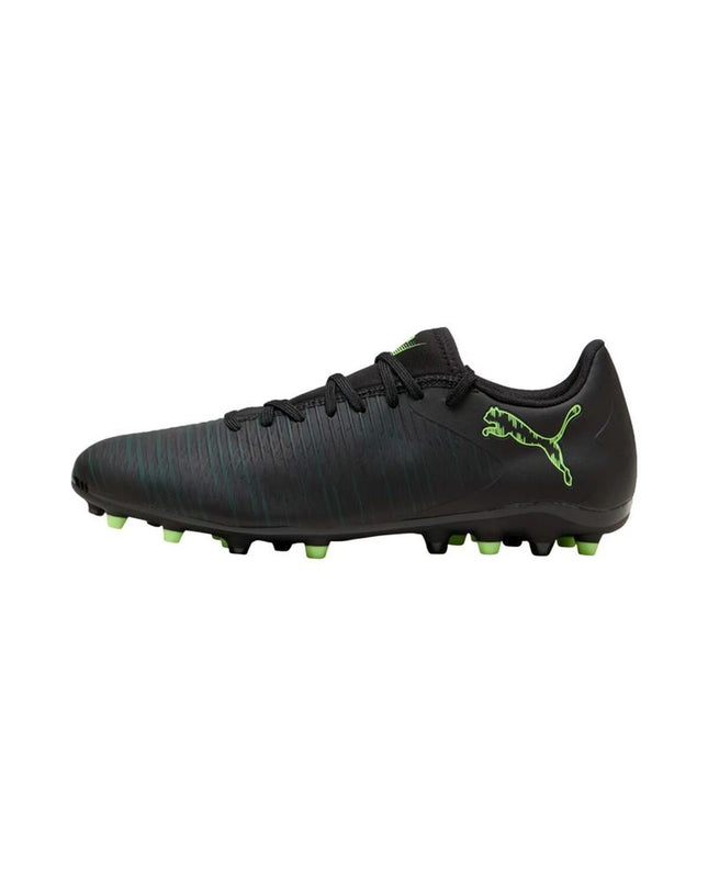 Puma Future 8 Play Mg black adult football cleats for outdoor soccer, lightweight sport footwear with textured sole.
