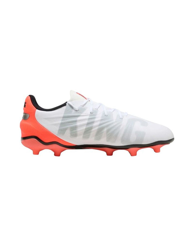 Puma King Match FG/AG football shoes for kids with black and white design, suitable for outdoor and grass soccer fields