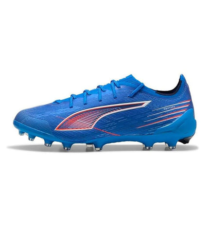 Blue Puma Ultra 6 Ultimate AG adult football cleats for outdoor soccer, featuring lightweight design and durable studded sole.