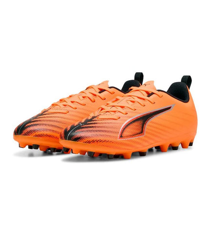 Puma Ultra 6 Play Mg Heat Fire black and orange soccer cleats for outdoor football, designed for sport performance.
