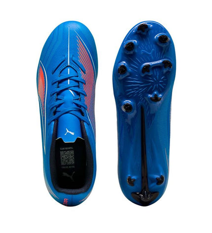 Puma Ultra 6 Play FG/AG adult soccer cleats with sleek black design, suitable for outdoor and indoor football games.