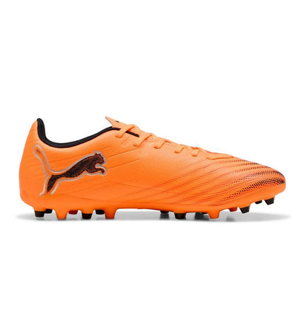 Adult Puma Ultra 6 Play MG football cleats, sport outdoor footwear for soccer, showing black and white design with Puma branding.