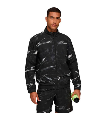 Puma heren sportjas M Run Velocity Aop, sportkleding voor outdoor en running, met blauwe en zwarte print details