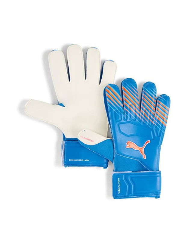 Blue Puma Ultra Play Rc goalkeeper gloves for adults, designed for soccer and outdoor sports.