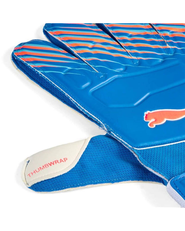 Blue Puma Ultra Play RC goalkeeper gloves for adults, designed for soccer and outdoor sports.