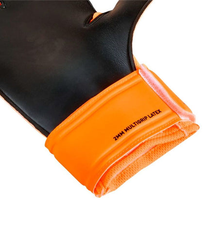 Puma Ultra Play RC goalkeeper gloves in black and orange for adults, designed for soccer and outdoor sports.
