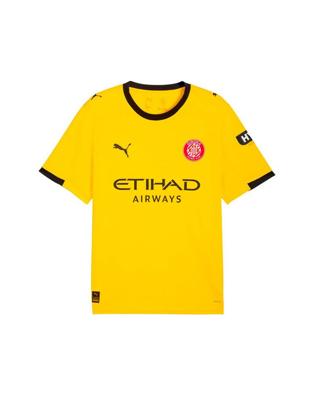 Puma Girona Away men's soccer T-shirt with short sleeves, sports and outdoor football apparel in blue with team logo.