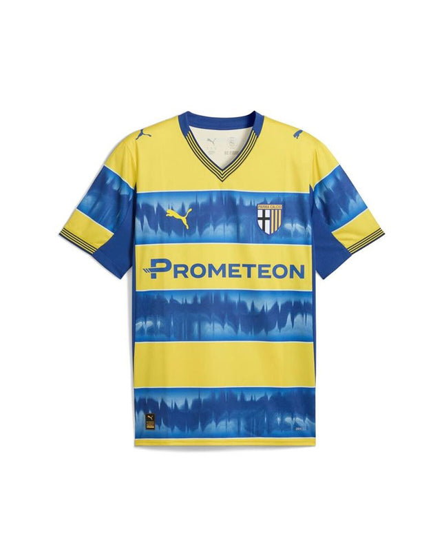 Puma Parma Calcio Away men's short sleeve football T-shirt, blue sports jersey with team logo and Puma branding.