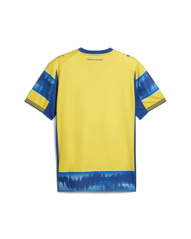 Puma Parma Calcio away football T-shirt for men with short sleeves, sport and outdoor apparel, white with team logo.