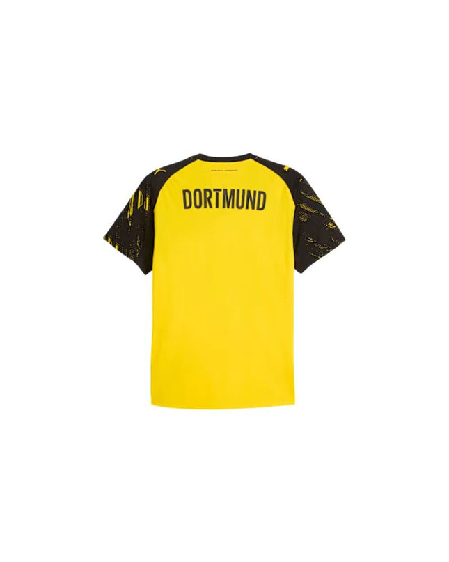Puma Borussia Dortmund men's short-sleeve football T-shirt in black with team logo and sponsor details, sport and outdoor apparel.