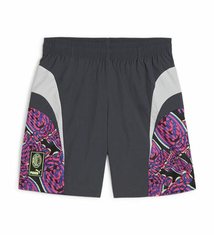 Dark gray Puma AC Milan men's sports shorts for football, designed for outdoor and athletic activities.