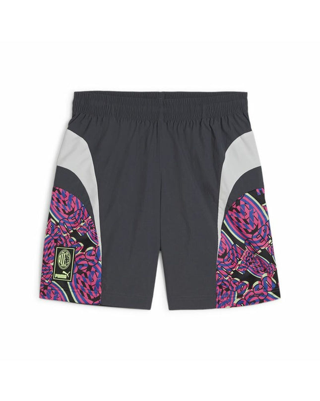 Dark gray Puma AC Milan men's sports shorts for football, designed for outdoor and athletic activities.