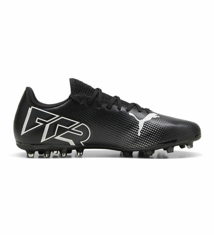 Adult Puma Future 7 Match MG football shoes in white and black for outdoor soccer, featuring sporty design and durable sole.