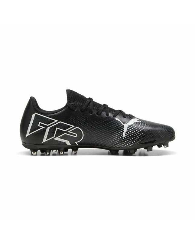 Adult Puma Future 7 Match MG football shoes in white and black for outdoor soccer, featuring sporty design and durable sole.
