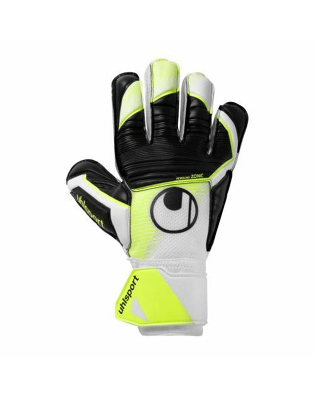 Black Uhlsport Soft Advanced goalkeeper gloves for adults, designed for football and outdoor sports.