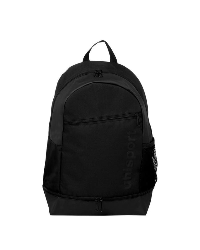 Black Uhlsport Essential sports bag with sturdy handles, ideal for outdoor activities and sports fans.