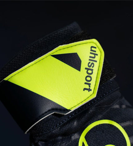Blue Uhlsport Prediction Soft Pro goalkeeper gloves for adults, designed for soccer and outdoor sports.
