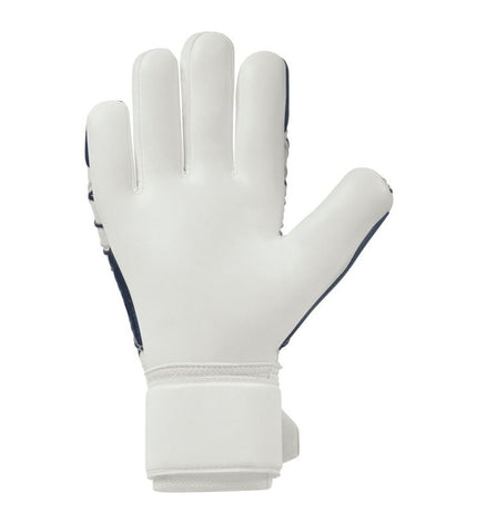 Uhlsport Supersoft goalkeeper gloves in white, adult size, designed for football and outdoor sports.