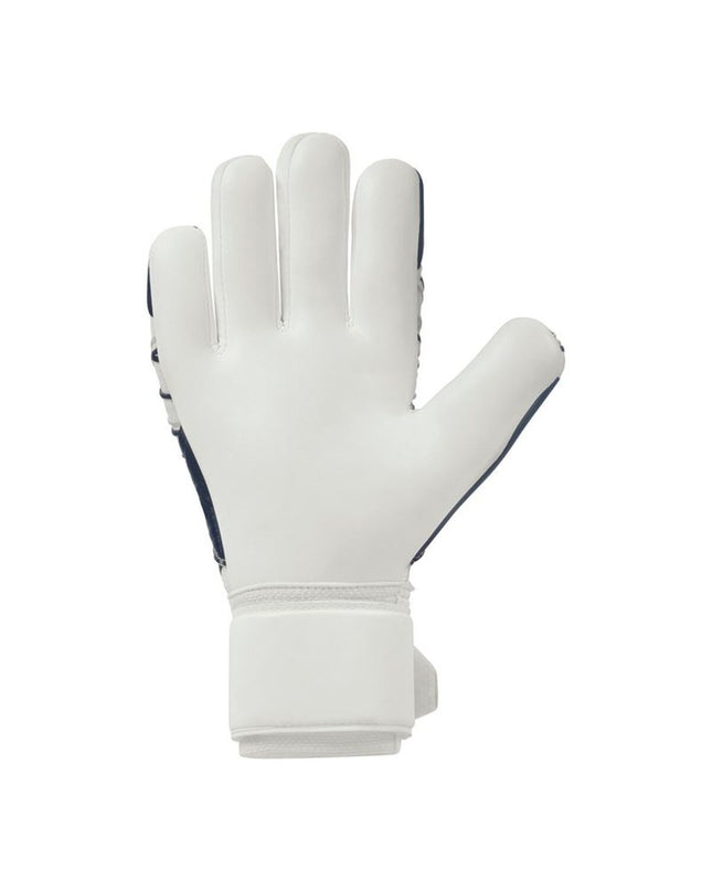 Uhlsport Supersoft goalkeeper gloves in white, adult size, designed for football and outdoor sports.