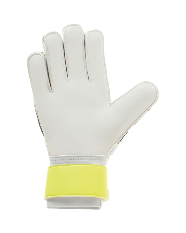Uhlsport Soft Advanced yellow goalkeeper gloves for adults, designed for soccer and outdoor sports.