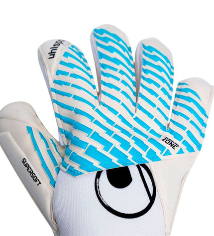 Uhlsport Keeperhandschoenen FM Cybertec Supersoft water-resistant adult football goalkeeper gloves on a white background.