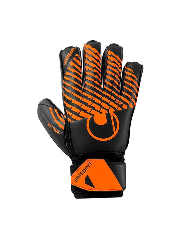 Uhlsport Keeperhandschoenen FM Soft Resist+ Flex Frame in orange for adults, designed for soccer goalkeeping.