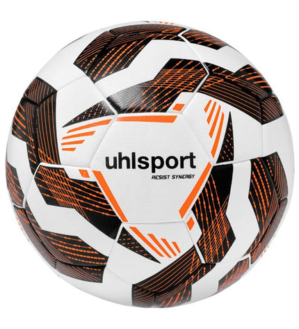 Uhlsport Resist Synergy size 5 soccer ball for outdoor play, featuring durable football design and branding.