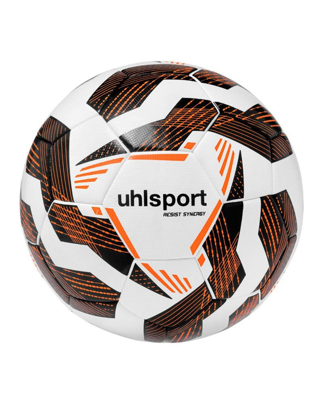 Uhlsport Resist Synergy size 5 soccer ball for outdoor play, featuring durable football design and branding.