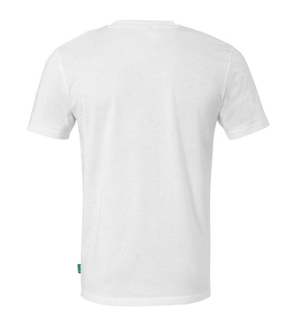 White Uhlsport Essential Promo men's football T-shirt with short sleeves, sport and outdoor activewear for soccer.