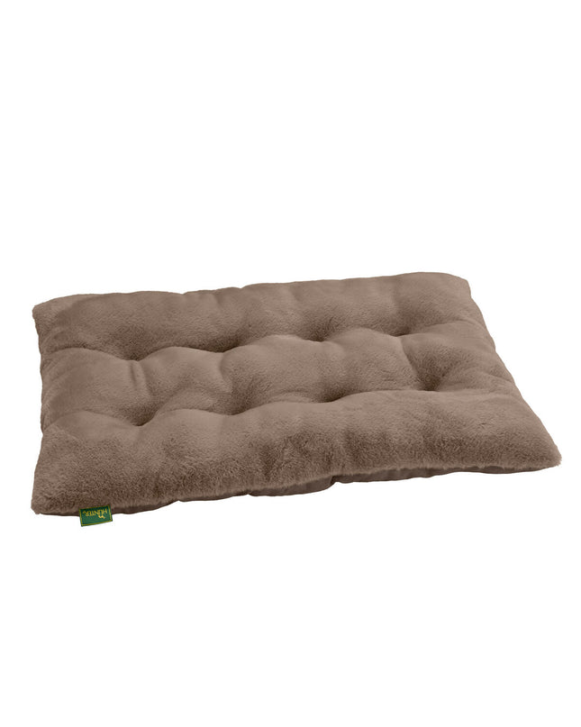 Hunter Rockford dog bed in brown, 80x60 cm, with plush fabric and cushioned sides for comfortable pet rest.