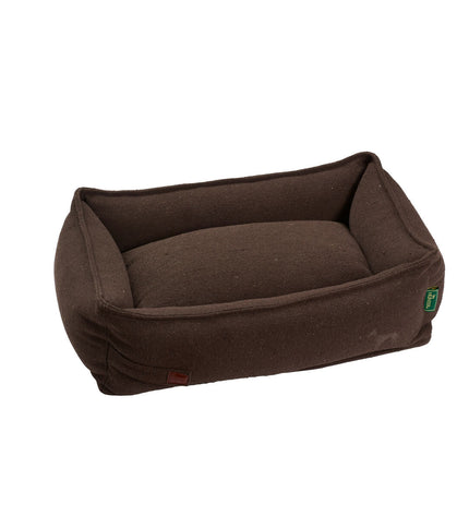 Hunter Belluno dog bed in brown, 80x60 cm, with plush fabric and padded sides, ideal for comfort and rest for medium-sized dogs.