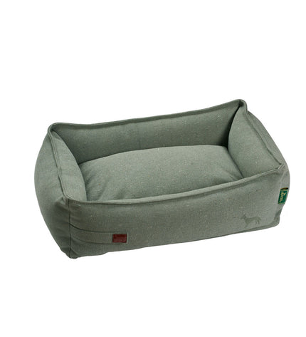 Hunter Belluno Groen hondenbed in 80x60 cm with plush fabric and raised edges, perfect for small and medium dogs.