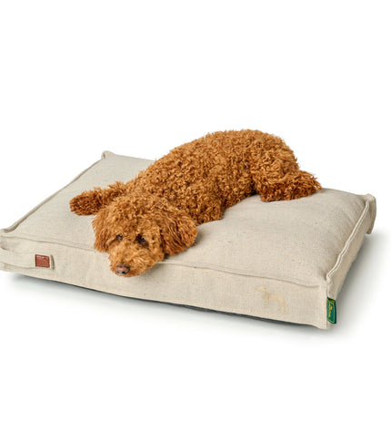 Hunter Belluno beige dog bed with plush cushioning, measuring 100x70 cm, designed for comfortable pet relaxation.