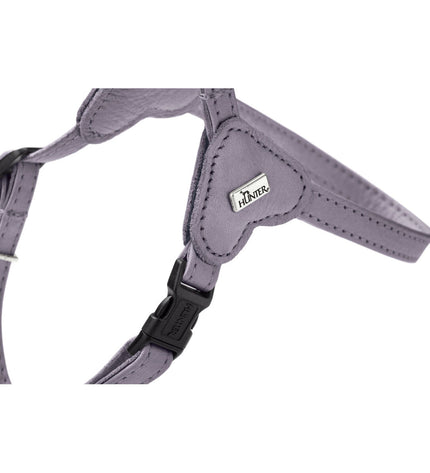 Lilac Hunter SOHO MINI dog harness for small dogs, showing adjustable straps and soft fabric in a close-up shot.