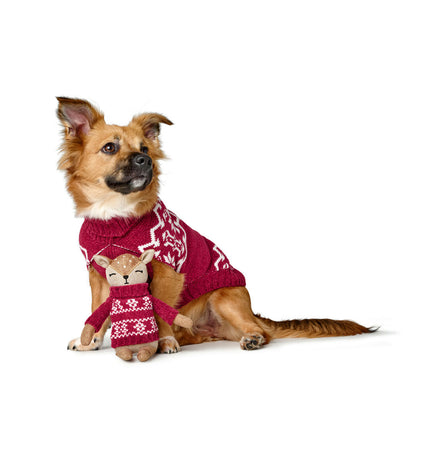 Hunter Birka brown polyester dog plush toy with deer design, soft and durable for dogs to cuddle and chew.