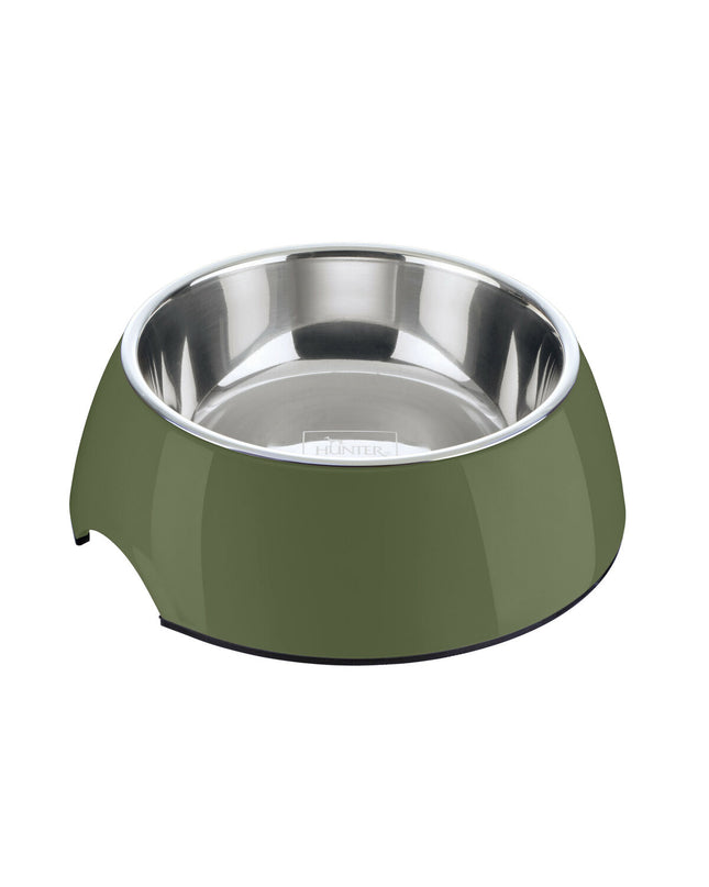 Hunter Groen hondenvoerbak, 350 ml, plastic dog bowl with a green finish and a shallow design for easy feeding.
