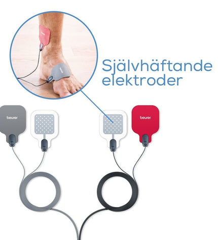Beurer elektrische handmassager in blauwe kleur with cuadradas design, used for health and personal care, electrostimulation device.