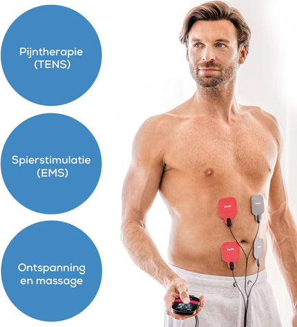 Beurer elektrische handmassager in blauw with cuadradas design, used for health and personal care, electrostimulation device.