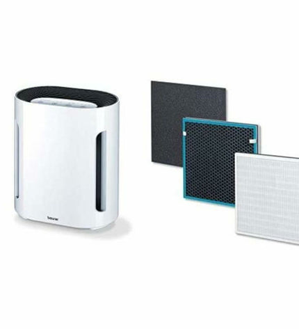 Beurer 69300 portable air conditioner in white, compact air purifier device for home use, with control panel and vents visible.