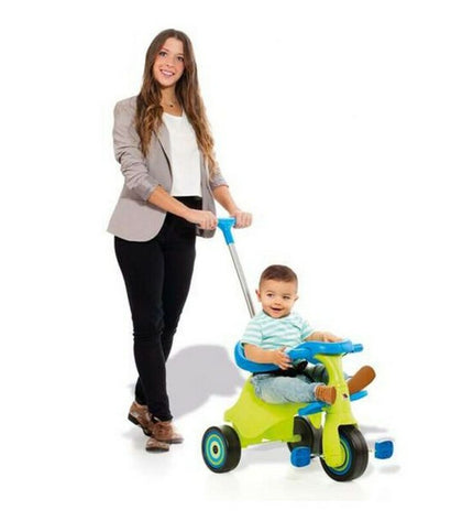 Molto Urban Trike City children's tricycle with three wheels, black and orange, designed for outdoor play and fun.