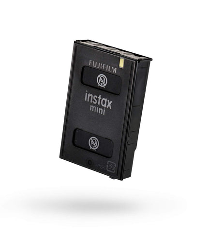 Fujifilm Instax Mini 10 digital camera with glossy finish, capturing photos and printing instant copies in a sleek electronic design.