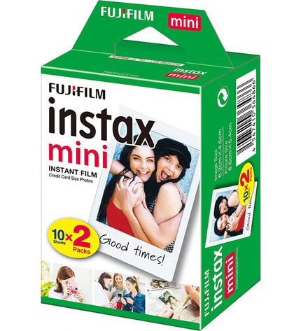 Fujifilm instant photo film cartridge for instant cameras, compatible with Fujifilm models, close-up of film pack with barcode.