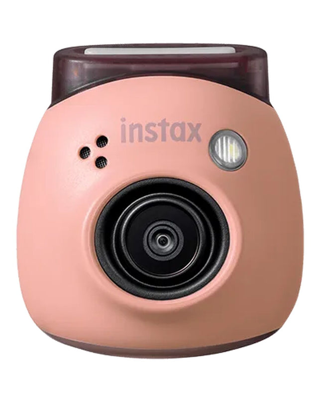 Fujifilm INSTAX PAL digital camera in black, compact electronic device for instant photos, featuring lens and control buttons.