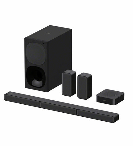 Sony 600W black soundbar with sleek design, featuring multiple audio ports and control buttons for high-quality home audio.