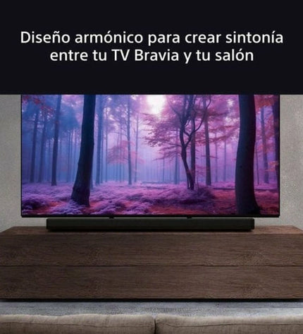 Sony BRAVIA soundbar in black, sleek audio device for enhanced TV sound, featuring modern design and connectivity options.