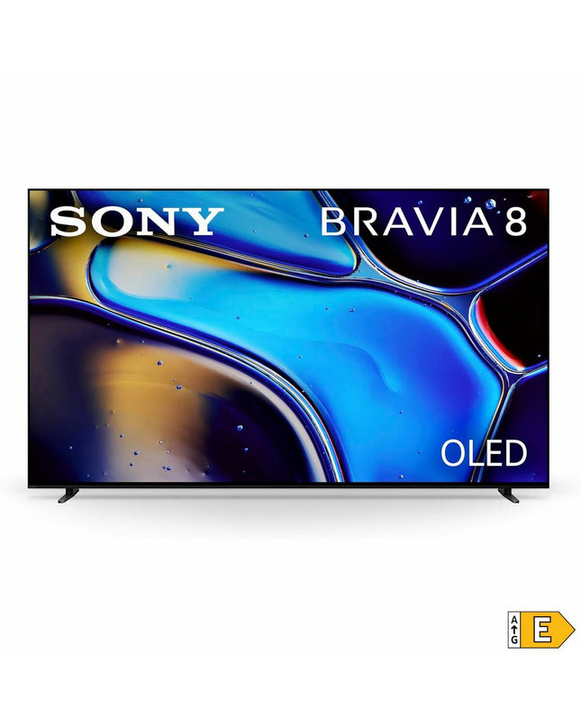 Sony K77XR80 77-inch 4K Ultra HD OLED Smart TV displaying vibrant colors on a sleek screen in a modern living room.